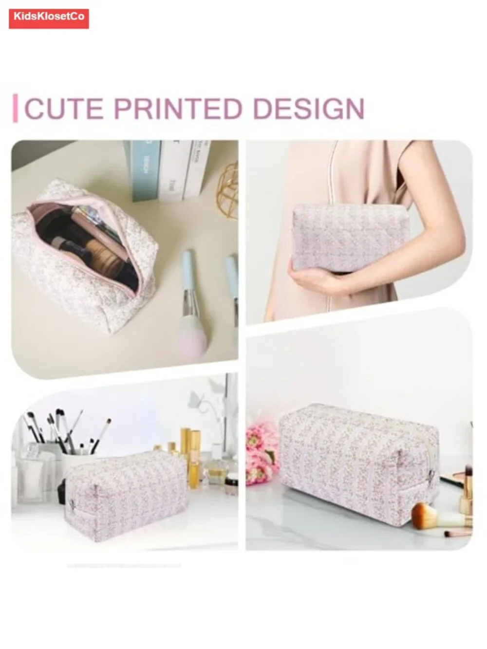 Quilted Cotton Makeup Bag Travel Toiletry Organizer Portable Storage Pouch